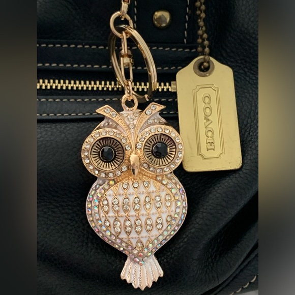 OWL Keychain/ Bag Charm with White Crystals - Picture 3 of 4